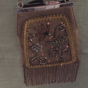 Vintage Small Beaded Embroidery Clutch Brow